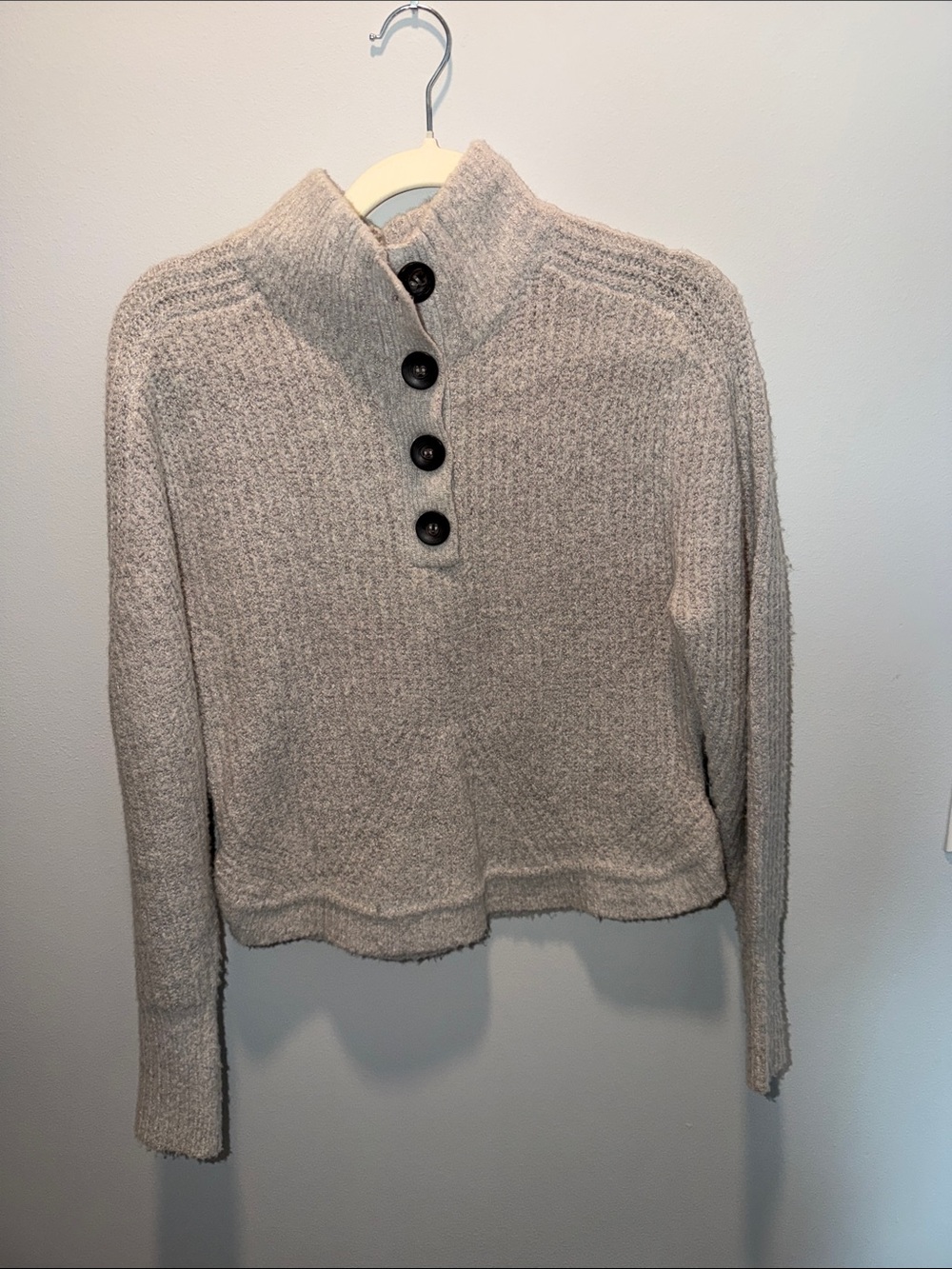 RD Style Cream Mock Neck Button Pullover Sweater